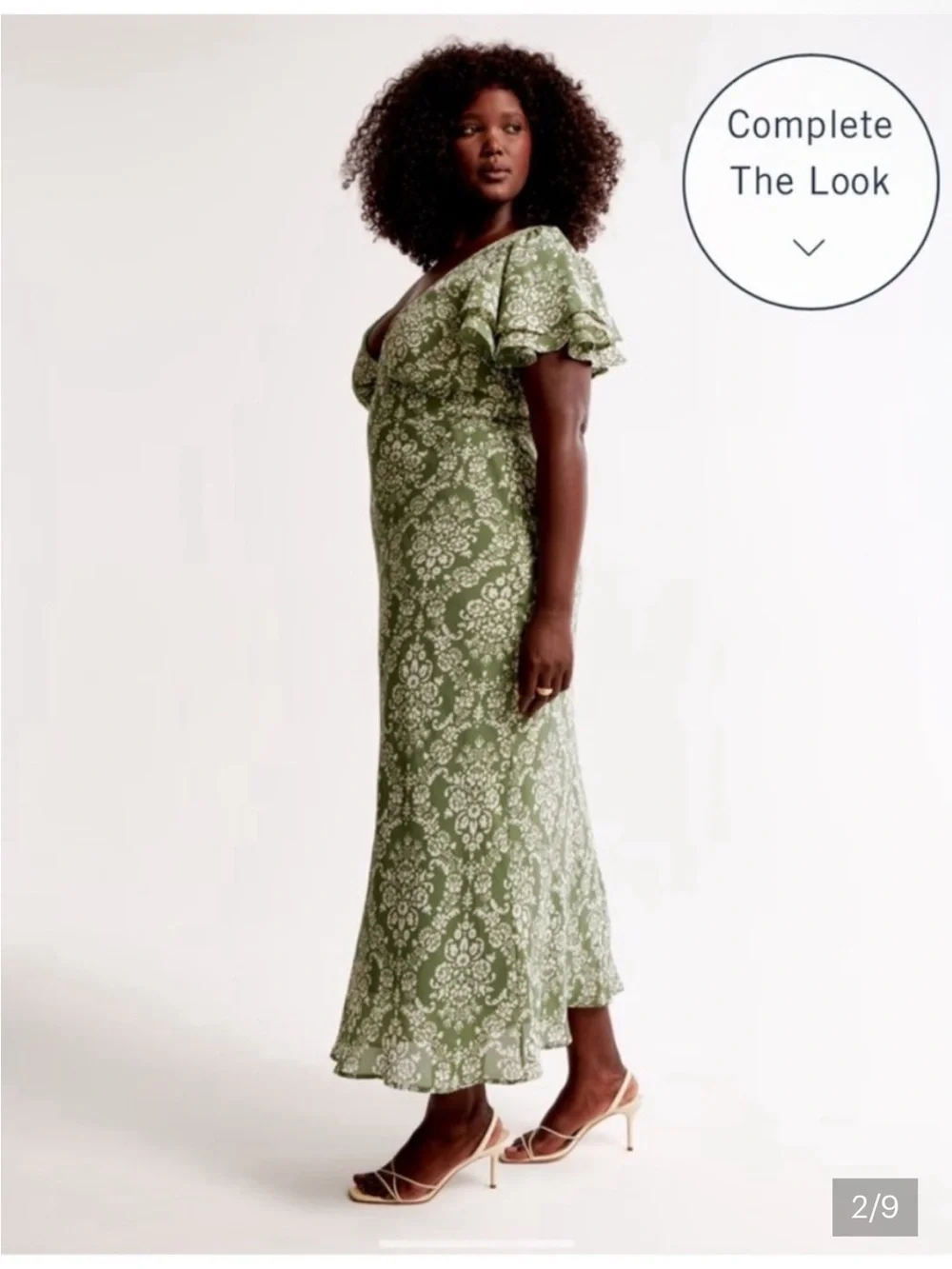 Abercrombie & Fitch Olive Green and White Floral Midi Dress